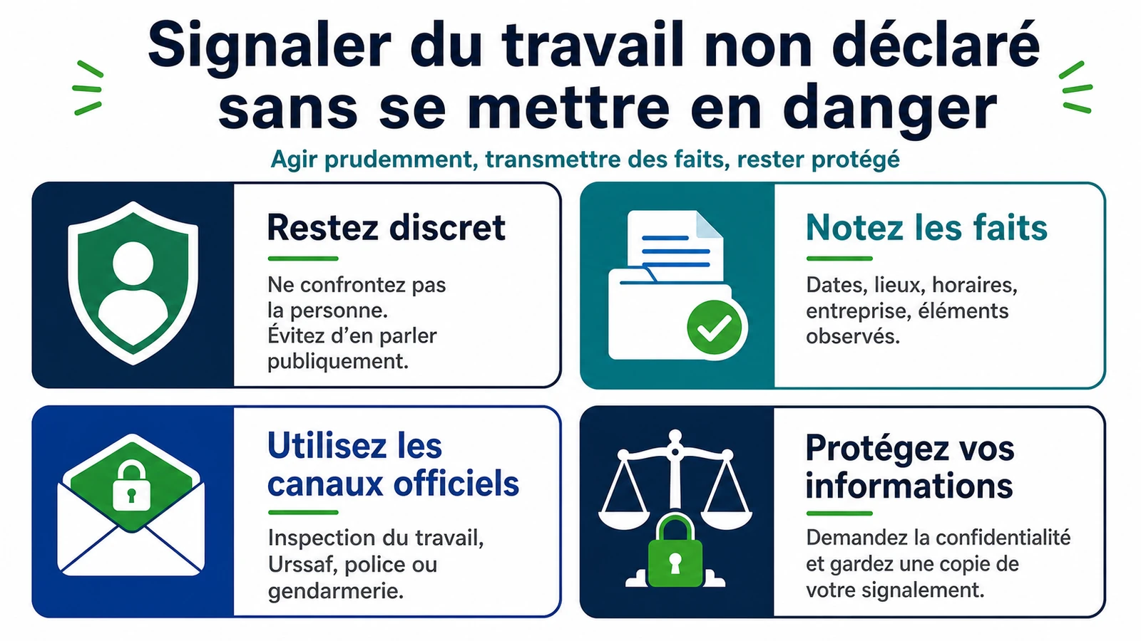 infographie sur Comment dénoncer une personne qui fait du travail au noir sans se mettre en danger ?