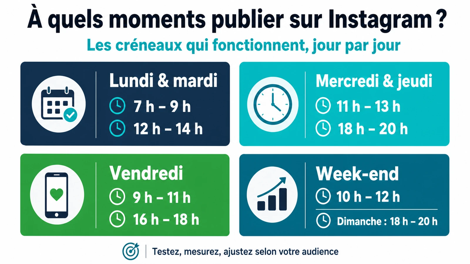 infographie sur Quand publier sur Instagram : les créneaux qui marchent jour par jour