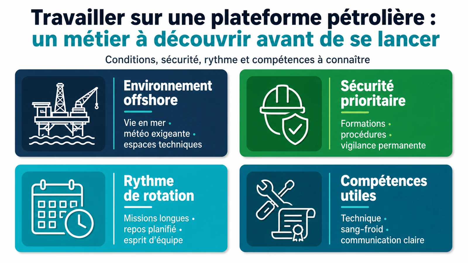 infographie sur Travailler sur une plateforme pétrolière : un métier à découvrir avant de se lancer
