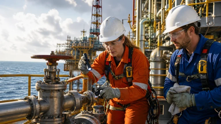 Travailler sur une plateforme pétrolière : un métier à découvrir avant de se lancer illustré dans une scène éditoriale