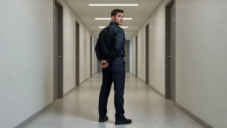 Agent de sécurité en posture de surveillance active lors d'une formation pratique