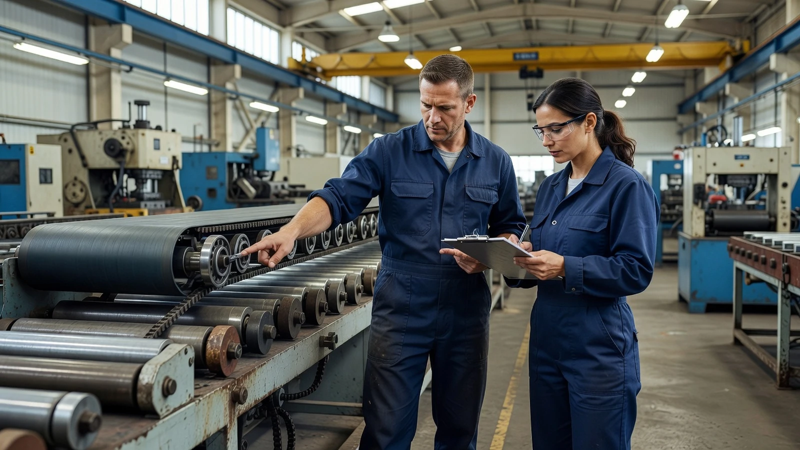 Deux techniciens collaborent sur une inspection d'équipement dans une usine.